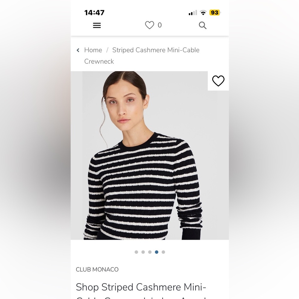 Final Price- No Offers! Club Monaco Black and White Striped Cashmere Sweater